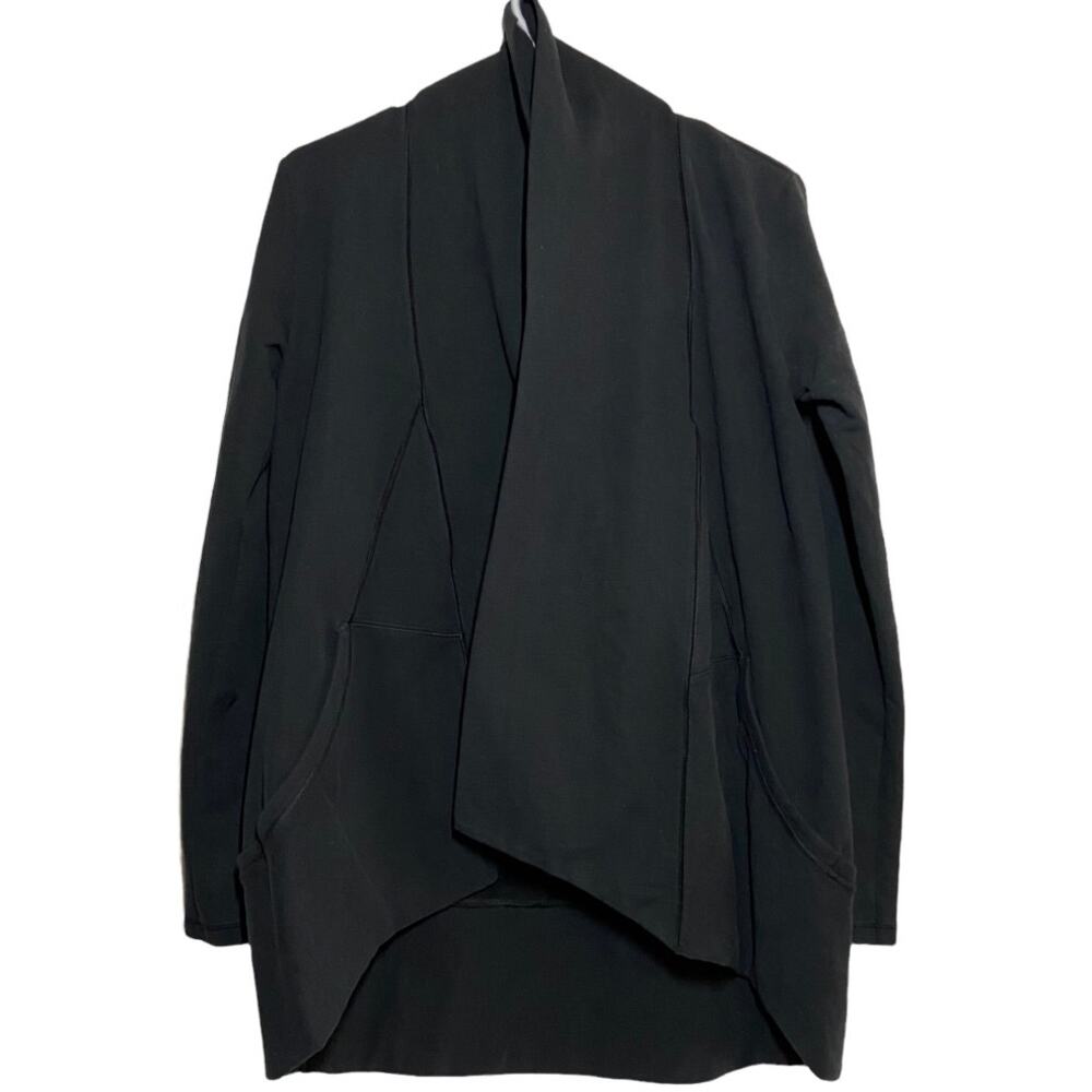 Lucy Drape Front Open Cardigan Sweater Long Sleeve Pockets Solid Black Small